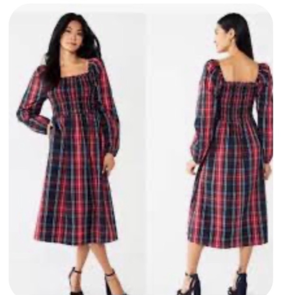 Draper James Red and Blue Checkered Long Sleeve Dress